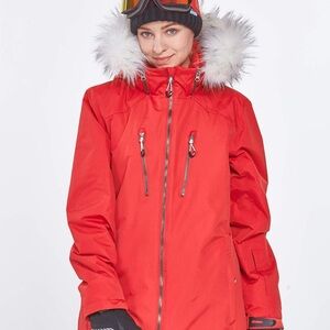 Phibee Sport Women’s Size Medium Red Snow Jacket with Cream/White Fur Lining
